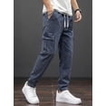 thumbnail image 4 of Wrongduck Men's Elastic Waist Cargo Jeans Stretch Denim Pants with Drawstring Relaxed Straight Fit Casual Streetwear Denim Trousers with Multiple Pockets, 4 of 7