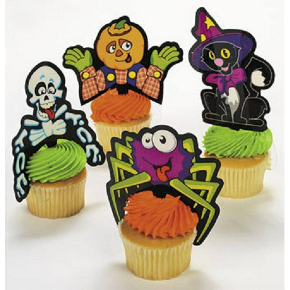 Lot of 24 Plastic Halloween Character Cupcake Picks Party Decorations