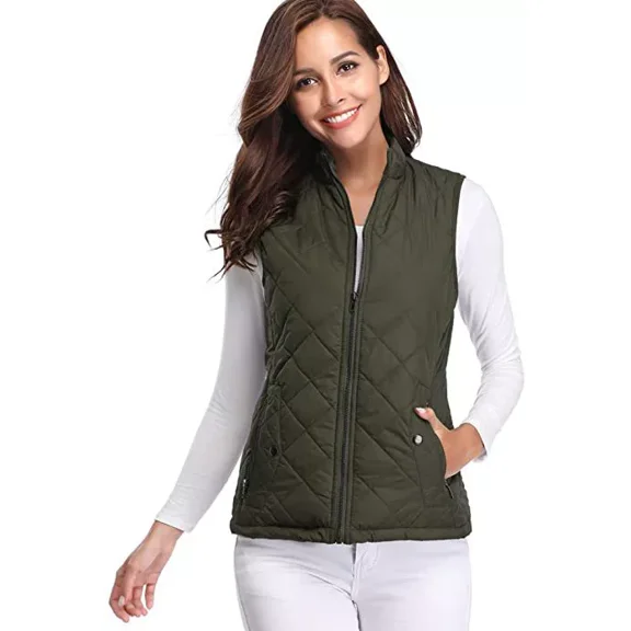 Wehilion Women's Vests - Padded Puffer Lightweight Sleevesless Vest for Women, Stand Collar Quilted Gilet with Zip Pockets