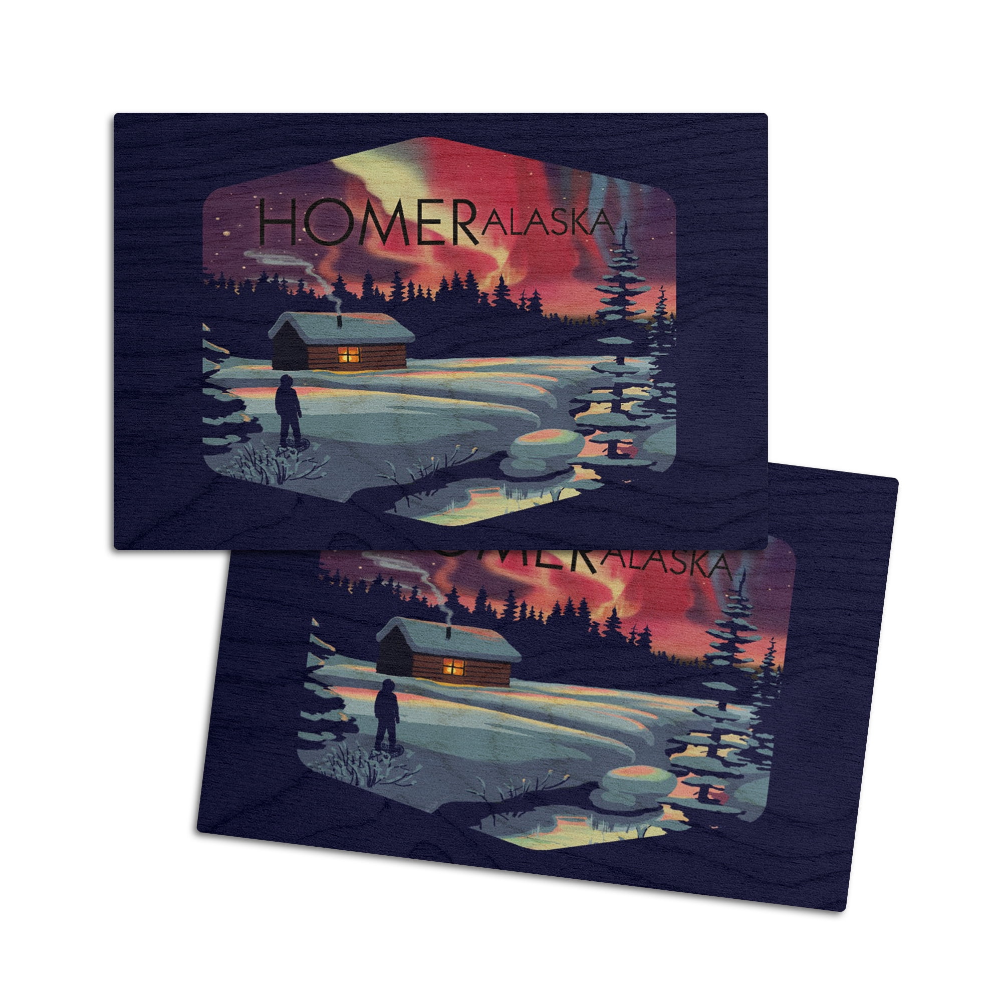 Homer, Alaska, Northern Lights, Cabin, Contour (4x6 Birch Wood