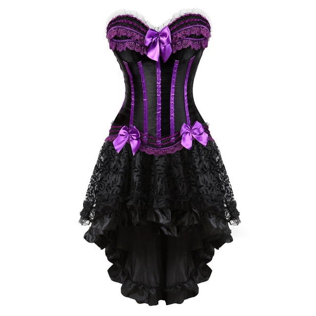 DPTALR Women's Lace Bow Tie Color Retro Medieval Ball Patchwork Puffy Skirt Set