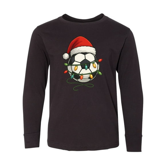 Inktastic Soccer Ball Christmas Lights Santa Hat Long Sleeve Youth T-Shirt