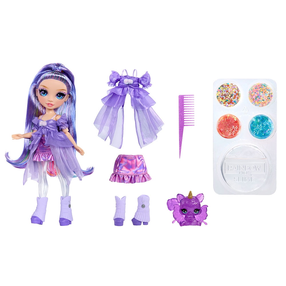 Rainbow High Rainbow Shimmers with Slime – Violet, Purple 11” Fashion Doll, Create a Rainbow Doll, Slime Kit, Pet Squirrel, Kids Gift 4+, RAINBOW SLIME