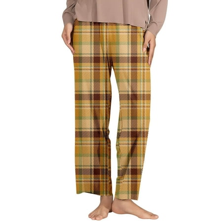 

ZHUASHUM Womens Plaid Elastic Waist Side Pockets Home Pajamas Sleep Pants