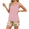 thumbnail image 5 of Hawaiian Outfits for Women 2 Piece Sets Sleeveless Scoop Neck Tank Tops and Beach Shorts Set Loungewear 2 Pc Sets Pink L, 5 of 9