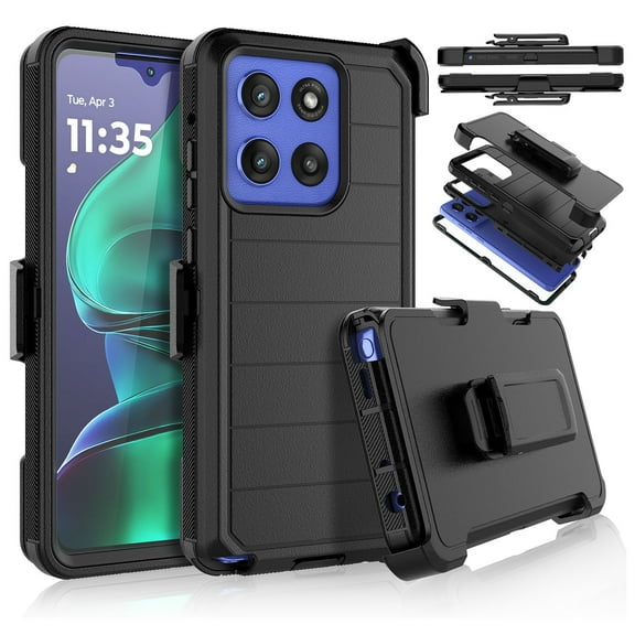 For Motorola Moto G Stylus 5G 2025 Case with Built-in Screen Protector and Holster Belt Clip, Military Grade Protection Shockproof Heavy Duty Kickstand Phone Case Cover for Moto G Stylus 2025 - Black