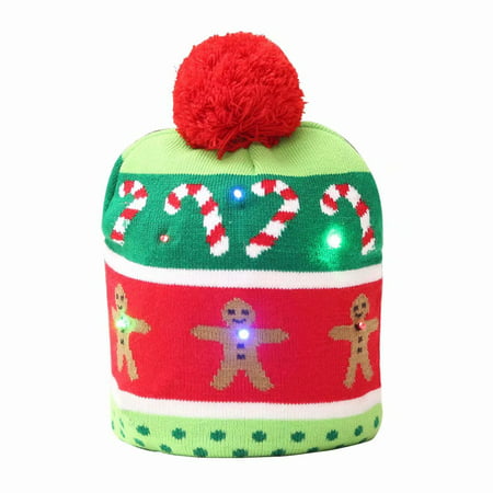 Christmas Hat, LED Knit Beanie Hat Winter Warm Protective Cap Xmas Hat for Kids Adults