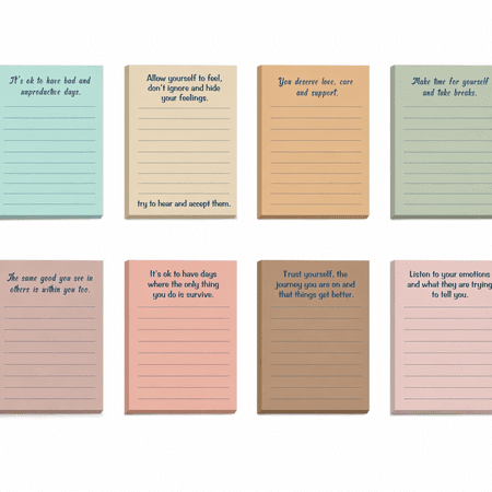 BinKFF 8 Pads Sticky Notes Bulk 3 x 4 Inch Inspirational Sticky Note Pads with Lines Sayings Positive Affirmation Notepads Psychology Gifts for Teachers Coworkers Home Office Supplies
