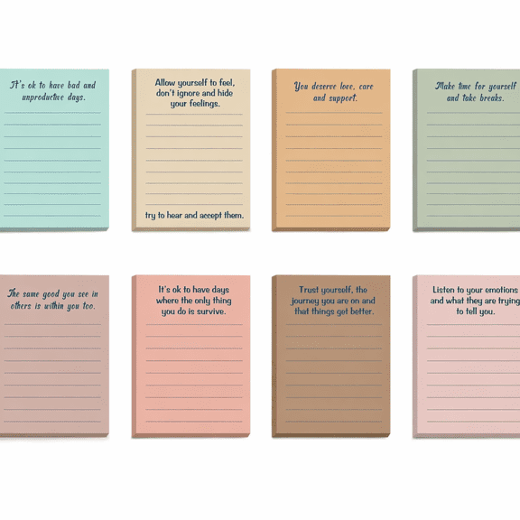 Mental Health Sticky Notes, Oimcto Inspirational Sayings & Positive Affirmations with Lines, Ideal Notepads for Teachers, Coworkers, Psychology and Home Use, 50 Sheets Per Pad, Strong Adhesive, 8 Pcs