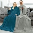 thumbnail image 4 of PAVILIA Light Grey Fleece Wearable Blanket with Sleeves for Adults Women Men, Soft Warm Full Body Wrap Throw, Sweatshirt Pocket, Cozy Pullover Robe Blanket with Arm, Gifts for Christmas Mom Wife, 4 of 7