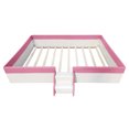 thumbnail image 5 of Harper & Bright Designs Queen Size Floor Daybed Frame with Fence and Stairs, Queen PU Upholstered Floor Bedframe for Girls Boys for Living Room, White+Pink, 5 of 12