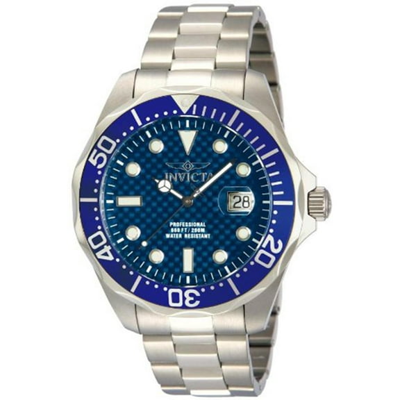 Invicta Men's 12563 Grand Diver Blue Carbon Fiber Dial Blue Bezel Stainless Steel Bracelet Dive Watch