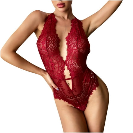 

AnuirheiH Women Lingerie Sets Sexy One-piece Solid Color Back Cross Lace Sexy Lingerie Set On Sale
