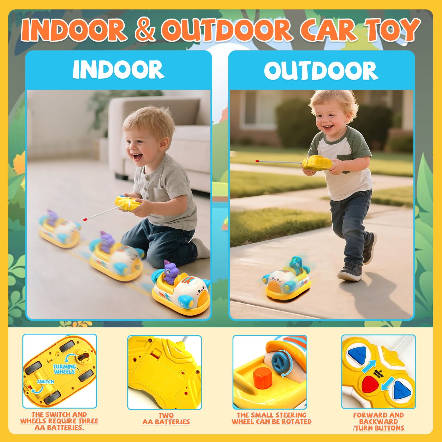 Remote Control Car for Toddlers, Dinosaur Toys for Kids 3-6 Years,  Car Toy for 3 Year Old Boys, Birthday Gifts for Boys and Girls