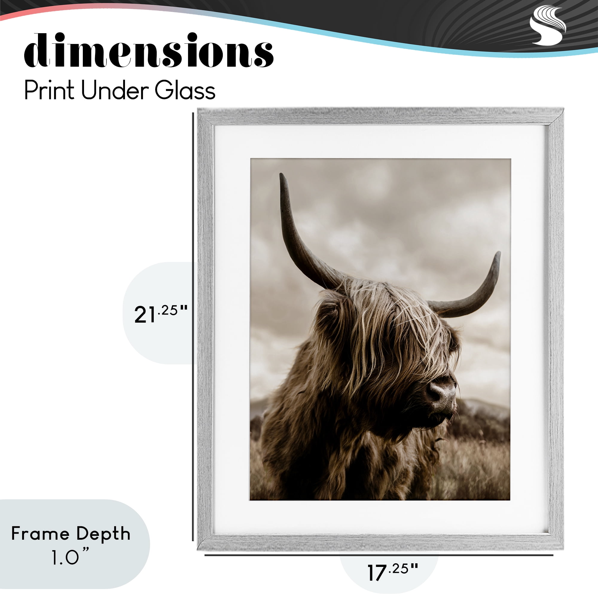Stupell Industries Highland Cow on Windswept Moor Gray Framed Print Under Glass, design by CAD Designs
