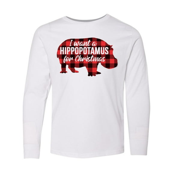 Inktastic I Want a Hippopotamus for Christmas Long Sleeve Youth T-Shirt