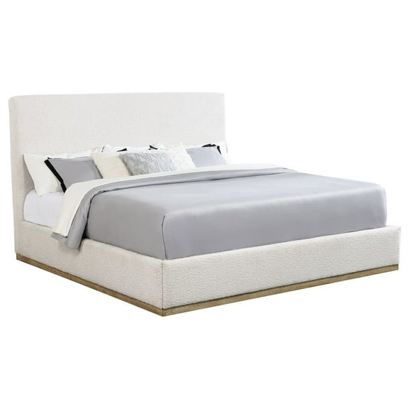 FurniFact Beige King Size Upholstered Bed Frame, Elegant Upholstered Bed Frame King