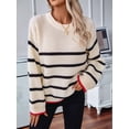 thumbnail image 4 of Women'S Striped Knit Oversized Fall Sweaters Trendy Clothes Crewneck Winter Pullover Sweater Apricot M, 4 of 10