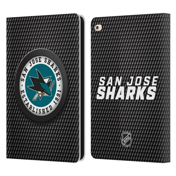 Head Case Designs Officially Licensed NHL San Jose Sharks Puck Texture Leather Book Wallet Case Cover Compatible with Apple iPad Air 2 (2014)
