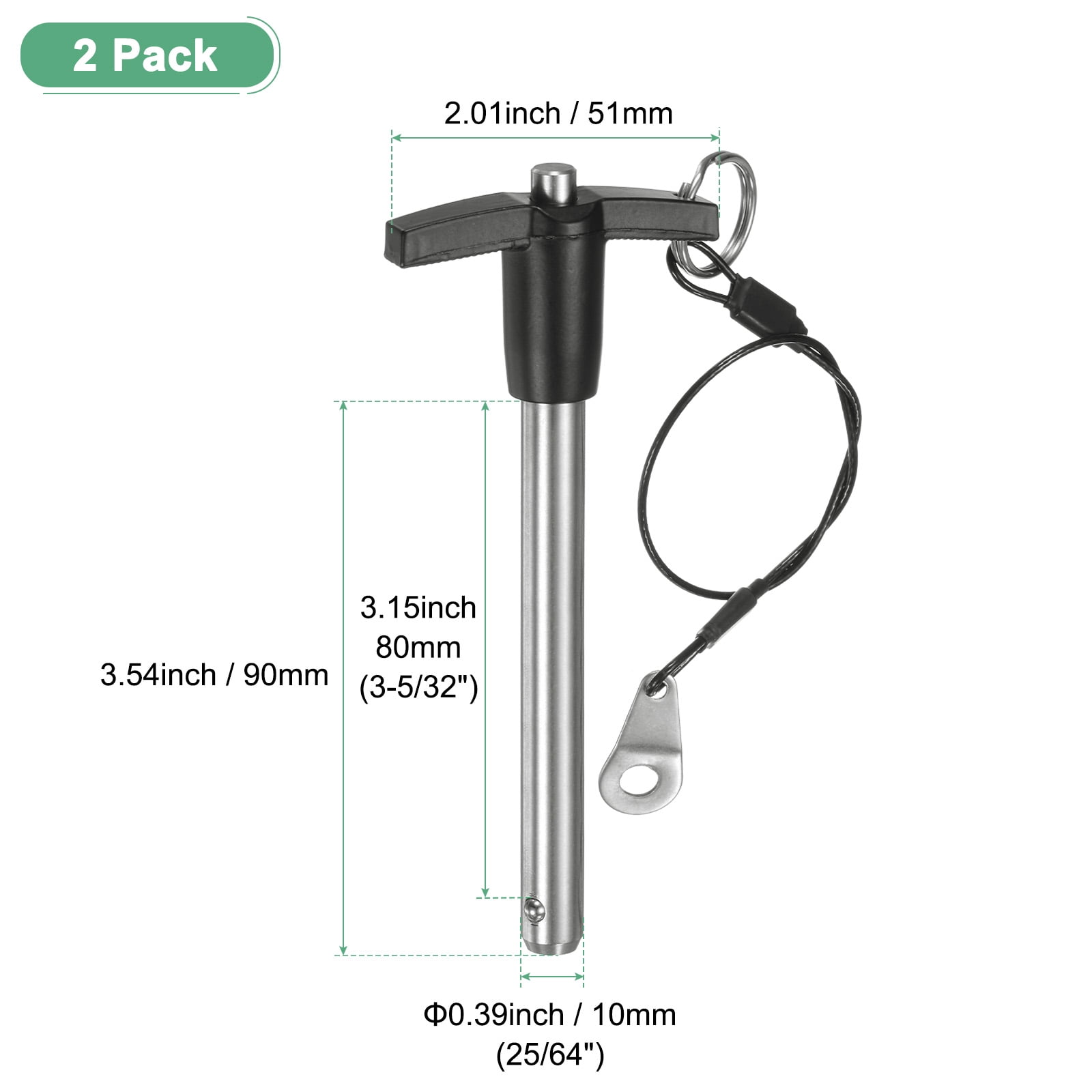 Uxcell 2Pcs T Handle Lock Pins, 10mm Dia. 80mm Usage Long Push-Button Ball Locking Pin