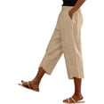 thumbnail image 6 of Hurxie Capris Pants for Women Cotton Linen Sweatpants Casual Summer Straight Wide Leg Loose Drawstring Elastic Trouser Khaki,M, 6 of 7