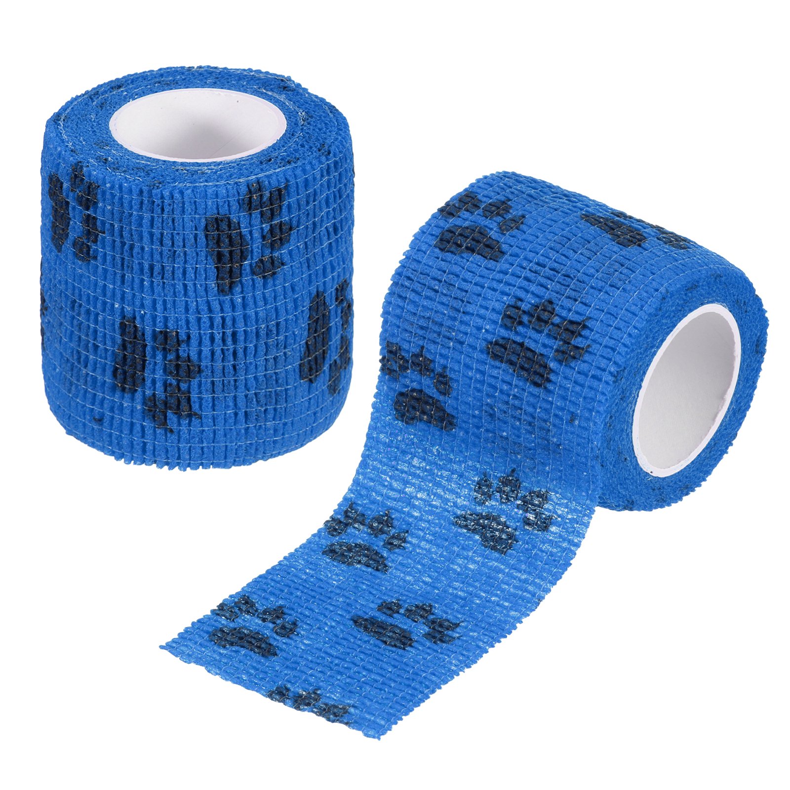 Uxcell Pet Wrap Bandages, 2 Inch 5 Yard Self Adhesive Bandage Wrap, Pet Non-Woven Tape First Aid Cohesive Gauze, (Blue/Paw, 2 Pcs)