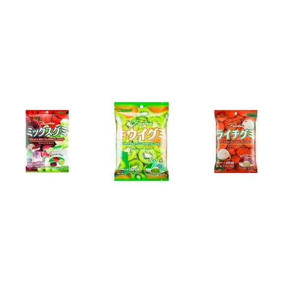 3 Pack Kasugai Gummy Candies, Made in Japan, Gluten Free, Mix 3 Flavor (Fruits Mix,Kiwi,Lychee) Plus NineChef Brand Long Handle Coffee Spoon
