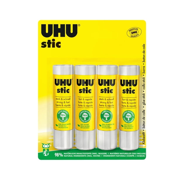 Pegamento UHU STIC de 4 x 21 g x 30, rápido, fuerte y duradero, sin disolventes