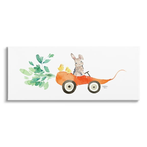 Stupell Industries Spring Rabbit Chicks Riding Seasonal Carrot Wagon Painting Gallery Wrapped Canvas Print Wall Art, Design by Heatherlee Chan