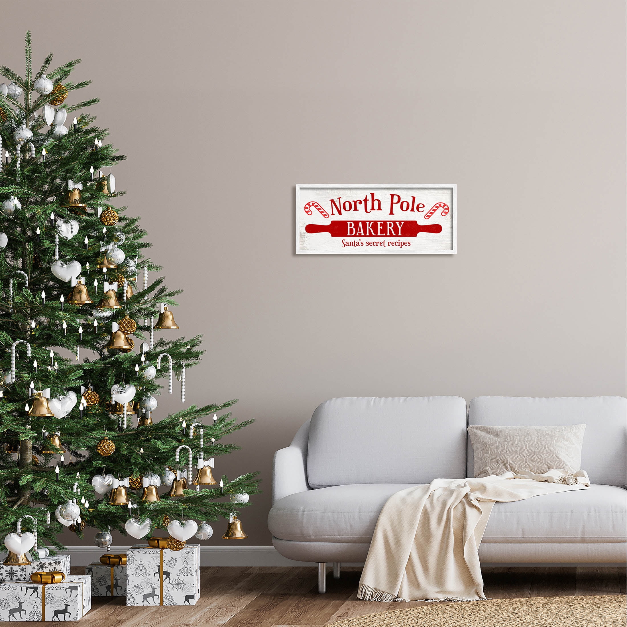 North Pole Bakery Kitchen Sign Holiday Graphic Art White Framed Art Print Wall Art
