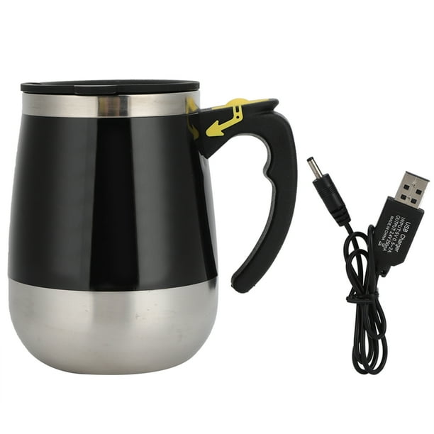 Taza de agua magnética eléctrica de acero inoxidable con carga USB, taza mezcladora automática para café y leche, 400 ml, color negro