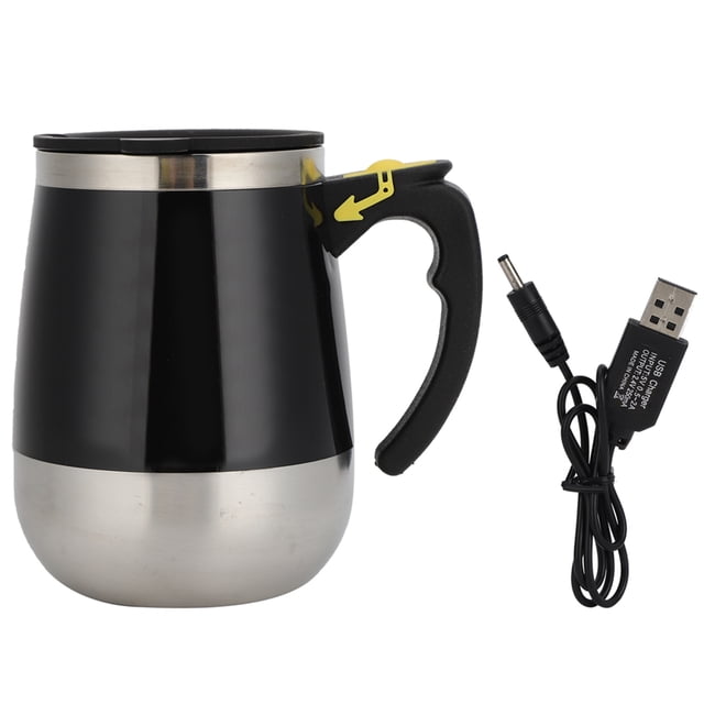 Taza de agua magnética eléctrica de acero inoxidable con carga USB, taza mezcladora para café, leche y agitación automática, 400 ml, color negro