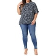 thumbnail image 2 of Agnes Orinda Women's Plus Size Tops Polka Dots Ruffle Hem Short Sleeve Mock Neck Blouses 2X Navy Blue, 2 of 6