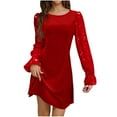 thumbnail image 5 of Sequin Dress for Women Holiday Party Dress Christmas Dresses Formal Sequin Velvet Mini Dress for Women Trendy Long Sleeve A Line Sparkly Trendy U-Shaped Collar Glitter Short Dresses, Red-XXL, 5 of 7