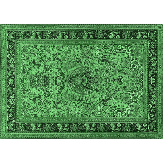 Ahgly Company Indoor Rectangle Persian Emerald Green Traditional Area Rugs, 5' x 8'