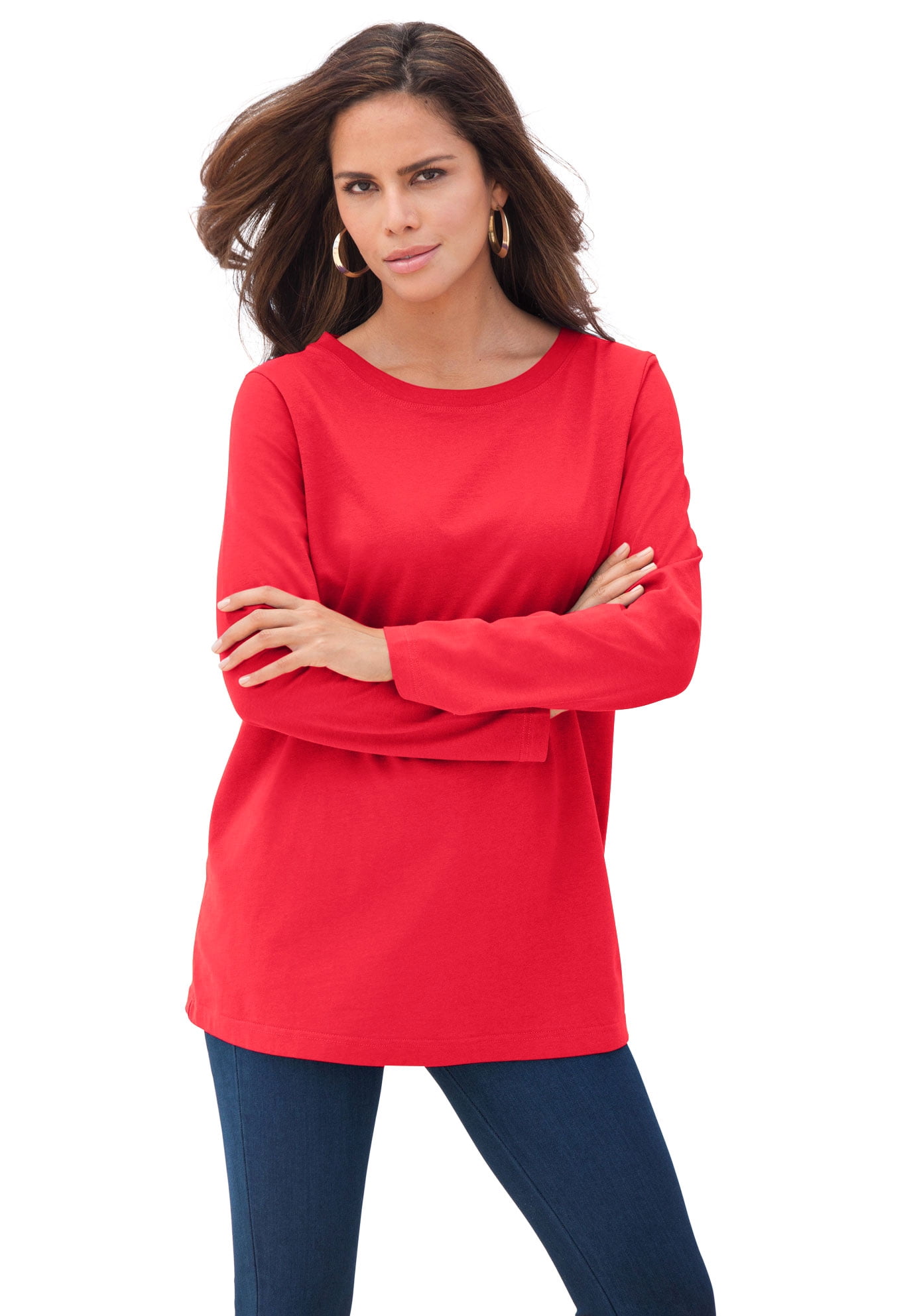 Roamans Womens Plus Size Long-Sleeve Crewneck Ultimate Tee