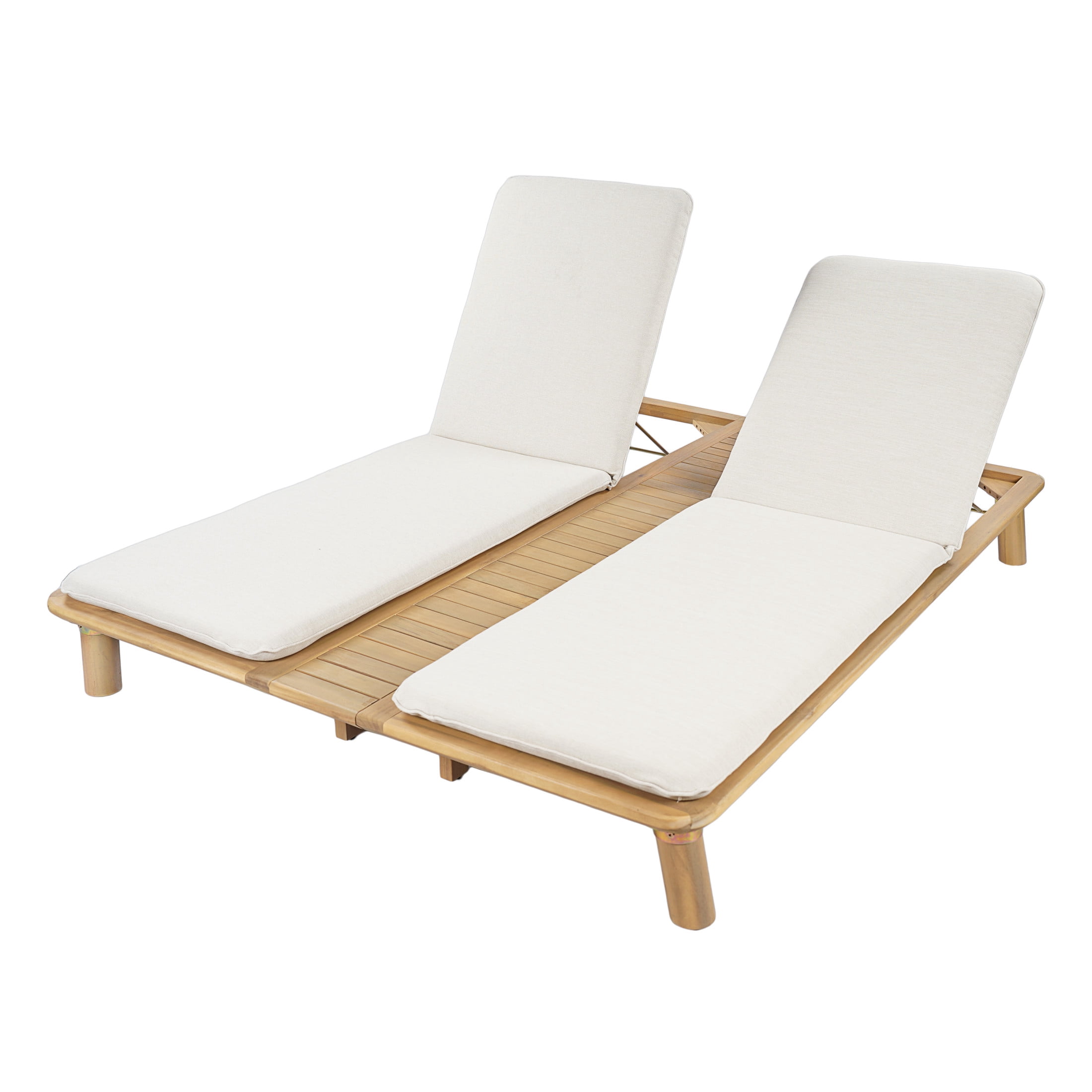 Christopher Knight Home Outdoor Double Chaise Lounge with Beige Cushions, Light Teak