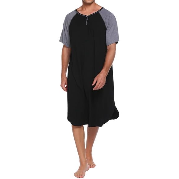 Ekouaer Pajamas Men's Soft Sleepwear Casual Loungewear Short Sleeve Long Nightgown Shirts