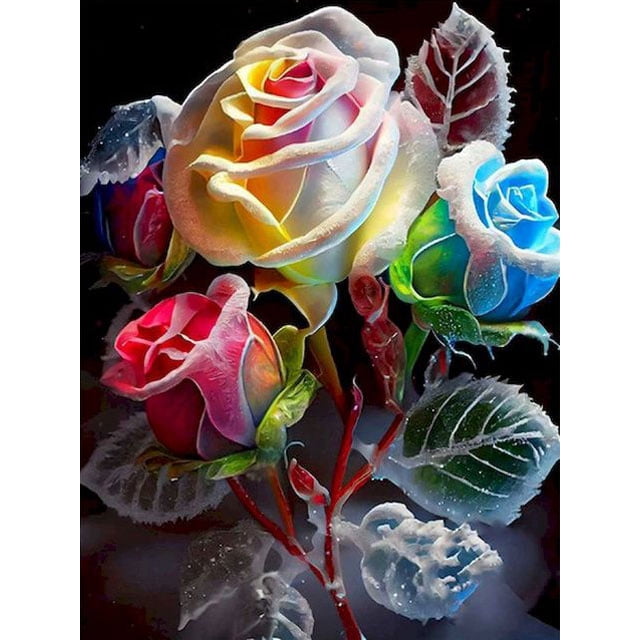 DIY 5D Painting Flower Colored Rose Mosaic Cross Stitch Set, Handmade Gift, Rhinestone Wall Decoration, 40*50cm, without frame.,9698-AB