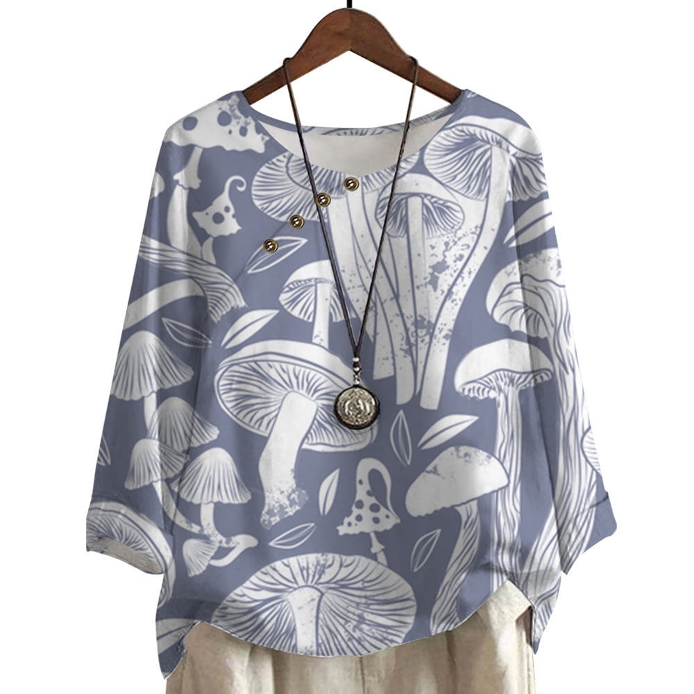CLOOCL Plus Size Blouse For Women Retro Mushroom Fungus 3D Print Long