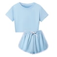thumbnail image 2 of UACY Girls Summer Shorts Set, 2-Piece Outfit with Crop Top and Elastic Waist Shorts, Casual Activewear for Kids and Teens (Blue, 11-12 Years), 2 of 4