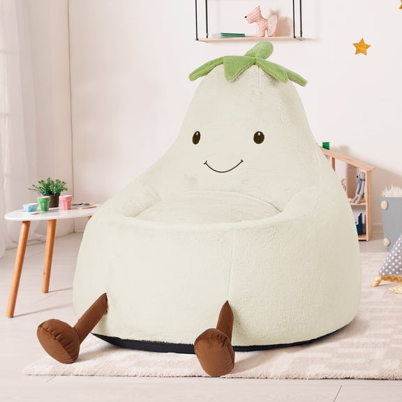 Eggplant Shaped Kids Bean Bag Chair, Pre-Filled Toddler Sofa, Artificial Rabbit Fur Plush Beanbag Chair for Reading Playing, Cute Cartoon Lounge Chair for Boys Girls