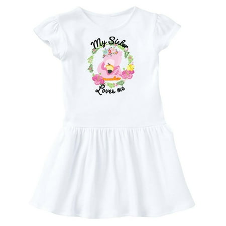 

Inktastic Baby Flamingo My Sister Loves Me in Flower Wreath Gift Toddler Girl Dress