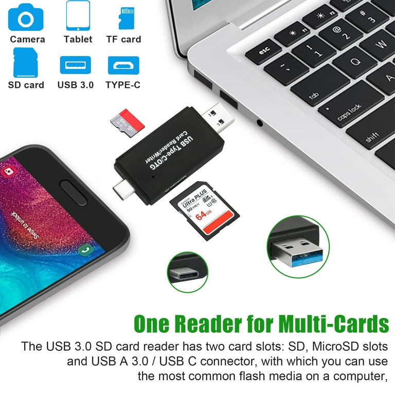 USB 3.0 SD Card Reader with USB Type C Memory Micro Adapter For TF SDXC  SDHC MMC