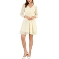 thumbnail image 1 of INSPIRE CHIC Women's Solid Cute V Neck Half Sleeve Flowy A-Line Chiffon Dress, 1 of 6