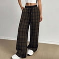 thumbnail image 6 of Bxsruta Women's Plaid Printed Elastic Waist Wide Leg Pants, Linen Blend for Casual Everyday Wear with Pockets, 6 of 8