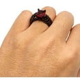 thumbnail image 6 of Skull Matching Rings Black Plated Couple Rings 1CT Red CZ Wedding Ring Punk Ring, 6 of 7