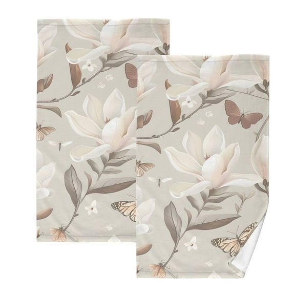 Ryvnso Vintage Magnolia Flowers Butterflies Cotton Hand Towels Sets Face Towel 2 PCs Bathroom Decorative