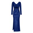 thumbnail image 5 of safuny Women's Maxi Bodycon Dress Solid Sequins Shiny Long Sleeve V Neck Elegant Cocktail Wedding Evening Party Trendy Dresses Holiday Blue XL, 5 of 7