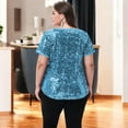thumbnail image 4 of Women's Plus Size Short Sleeve Sequin Top Round Neck - XXX Large, Blue, 4 of 6